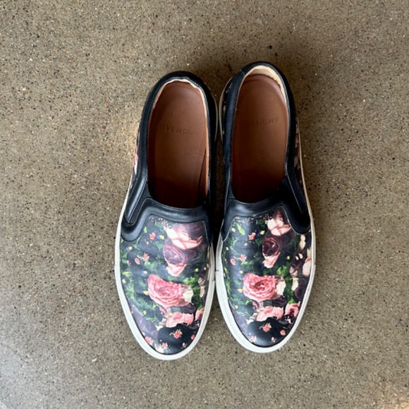 GIVENCHY Black/Pink Floral Print Leather Skate Slip-On Sneakers Size - Picture 5 of 7